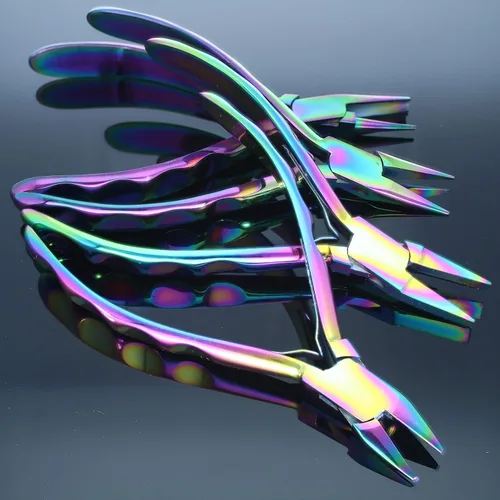 Vista 2 de The Beadsmith Juego de 6 piezas Chroma - Kit de herramientas para hacer joyas, acabado de titanio arcoíris, incluye 4 alicates con pinzas y tijeras