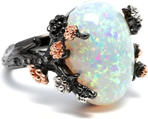 Vista 9 de Henrietta - Anillos de ópalo de fuego simulado para mujer, anillo de Negro