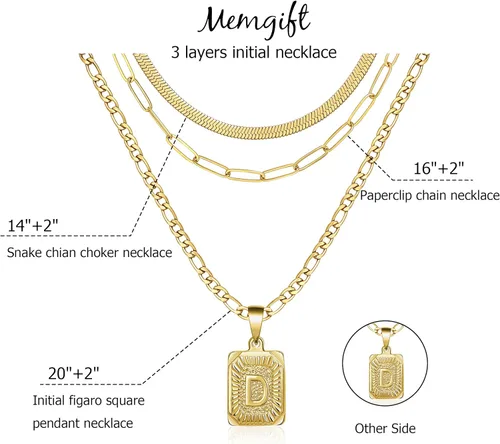 Vista 5 de Memgift Juego de 3 collares en capas de oro para mujeres y niñas, delicado, moderno, gargantilla de serpiente, collar de acero inoxidable relleno