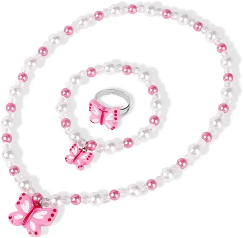 Vista 2 de Msnailfly Juego de collar y pulsera elásticos de mariposa, joyería de mariposa para niñas pequeñas princesas (B)