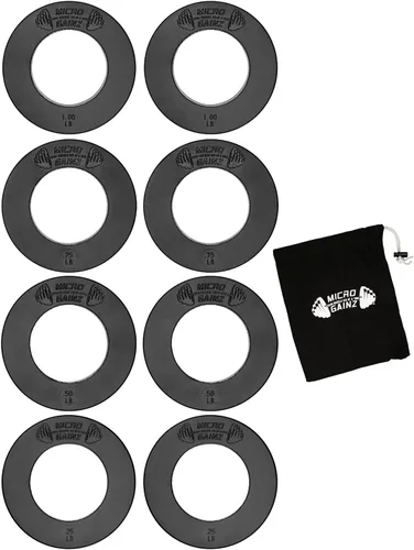 Micro Gainz - Juego de discos de peso fraccionarios calibrados, juego de 8 discos olímpicos con bolsa, diseñado para pesas olímpicas para