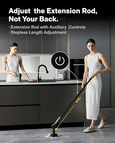 Vista 6 de HOTO Flexi™ Cepillo de limpieza eléctrico sin cables con giro, ángulo ajustable, mango extensible, pantalla inteligente, impermeable IPX7, potente