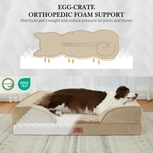 Vista 119 de Comfort Expression Cama ortopédica para perros extra grandes de 45 x 35 pulgadas, cama para mascotas XL de espuma tipo caja de huevos impermeable