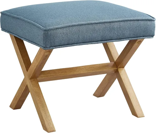Amazon Basics Small Ottoman Foot Rest, Mid-Century Modern X Square Polyester Foot Stool, Indigo Blue, 20"W x 18"D x 18"H