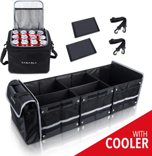 Vista 8 de Farasla Organizador de Maletero Impermeable con Bolsa Térmica Aislada a Prueba de Fugas, Funda Plegable, Correas de Sujeción Ajustables (Negro)