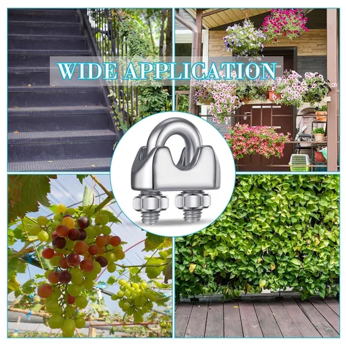 Vista 6 de Blulu 50 piezas de 1/8 pulgadas M3 de acero inoxidable cuerda de alambre abrazadera de clip de cable de acero inoxidable 304 abrazadera de cable