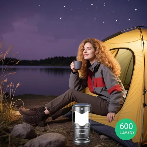 Vista 8 de Lichamp 1 paquete de linterna de camping solar, linternas LED recargables por USB, lámparas de batería con tres modos de alimentación para cortes