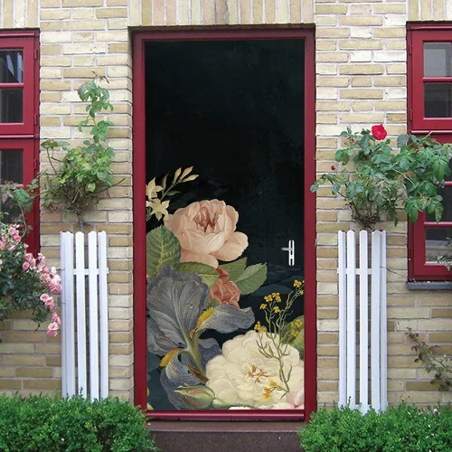 Vista 10 de Adhesivos 3D para puerta, murales para despegar y pegar, diseño de flores, autoadhesivas, removibles, de PVC, impermeable, póster para dormitorio