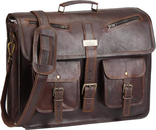 Bolsa de mensajero de cuero para hombres y mujeres de 18 pulgadas | Mejor maletín para computadora portátil con correa ajustable