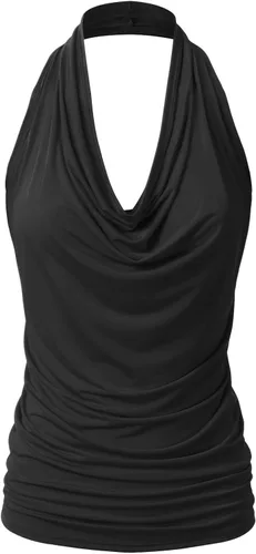 EIMIN Camiseta sin mangas casual con cuello halter drapeado frontal sexy sin espalda (S-3XL), ett006_rojo
