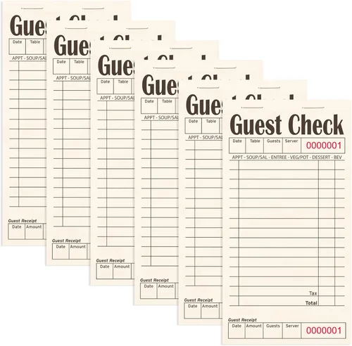 ZPARIK Libros de cheques de invitados para servidores, bloc de notas de servidor, paquete de 6, papel de color natural, bloc de notas para camarera
