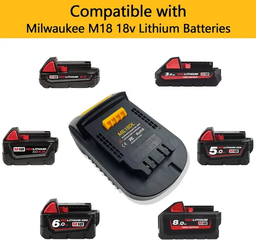 Vista 5 de Adaptador de batería MIL18DL compatible con batería de litio Milwaukee M18 de 18 V, funciona compatible con herramientas eléctricas inalámbricas