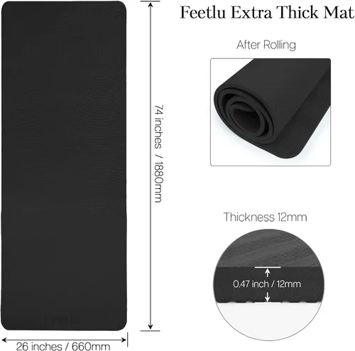 Vista 2 de Extra Thick 12mm Exercise Mat – Non-Slip, Joint-Friendly & Cushioned Fitness Mat for Yoga, Pilates & Floor Workouts – Durable, Supportive & Includes
