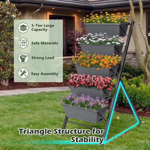 Vista 5 de COSTWAY Cama de jardín vertical elevada, caja de 5 niveles con agujeros de drenaje para verduras, hierba, flores, maceta de jardín independiente