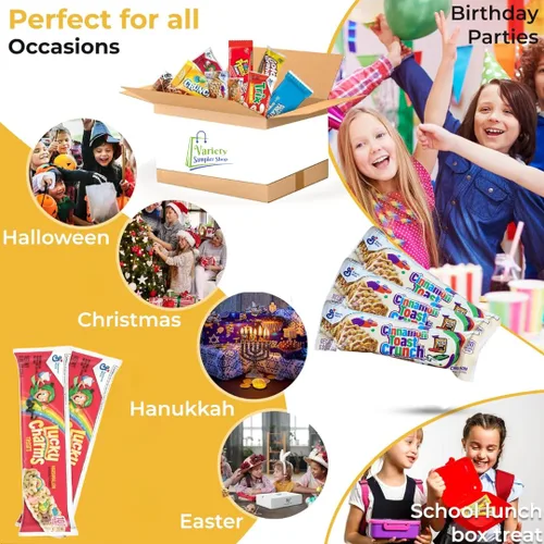 Vista 7 de Paquete variado de barras de cereales, caja de aperitivos de comida para el desayuno, 30 barras de granola envueltas individualmente, amuletos