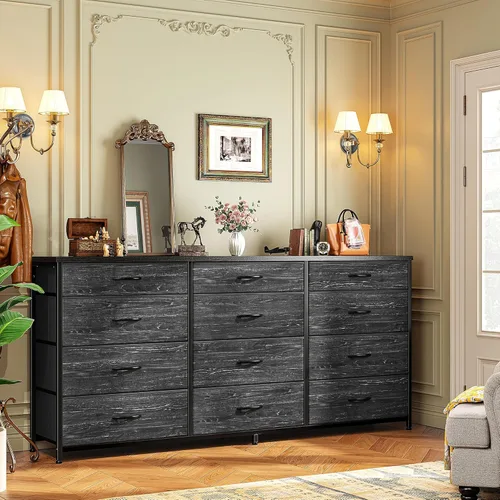 Vista 5 de ROMORGNIZ - Cómoda de 140 cm de largo para dormitorio con 12 cajones de tela, centro de entretenimiento para televisores de 152 cm, cómodas