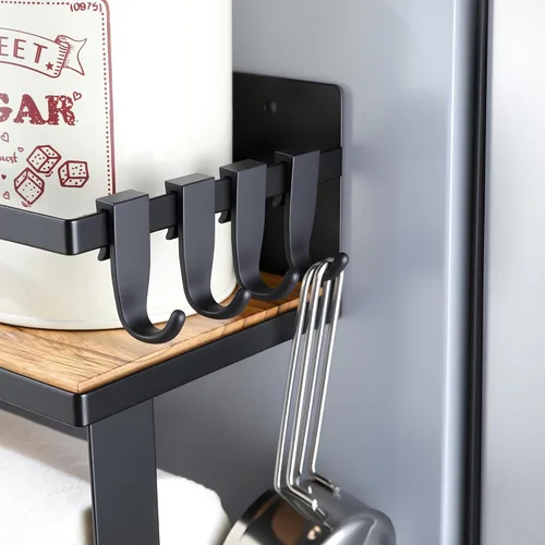 Vista 8 de SUNTECH Magnetic Paper Towel Holder with Shelf, 2 Pack Kitchen Roll Holder with 4 Hooks, Farmhouse Spice Rack Organizer Strong Magnets for Fridge