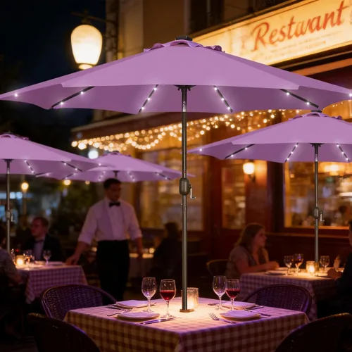 Vista 103 de Blissun Sombrilla solar de 9 pies, sombrilla de patio con 32 luces LED, sombrilla de mercado de mesa, sombrilla al aire libre para jardín, terraza