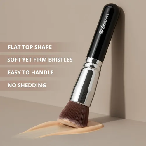Vista 5 de Lamora - Cepillo para base de maquillaje kabuki con parte superior plana para cara, para cosméticos líquidos, cremosos y en polvo - Mezcla