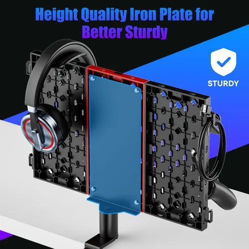 Vista 6 de PUTORSEN Headphone and Controller Holder for Desk, Rotatable DIY Modular Headphones Holder & Controller Stand with Cable Hooks, Clamped AboveUnder