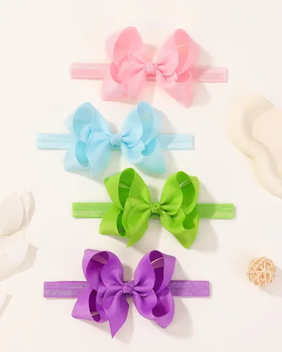 Vista 9 de jollybows 40 piezas Diademas con Lazos de Cinta Grosgrain para Bebés Niñas 4" Banda Elástica para el Cabello Accesorios para el Cabello para Bebés