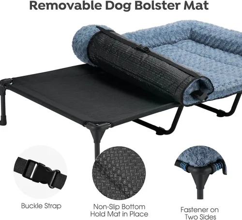 Vista 3 de Veehoo Cama elevada ortopédica para perro con cojín extraíble de felpa rosa de lujo, 59 x 37 pulgadas, cama lavable para perro, cuna elevada