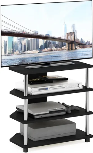 Furinno Turn-N-Tube Centro de Entretenimiento Pequeño de 4 Niveles de Montaje Fácil / Soporte para TV / Unidad para TV / Escritorio para TV, Acero