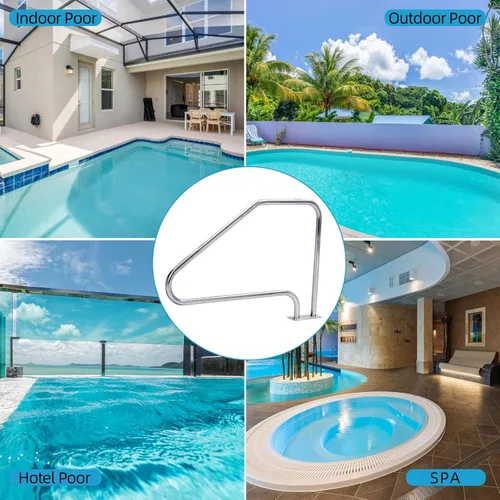Vista 6 de Pasamanos de piscina de 49 x 34 pulgadas, acero inoxidable 304 con gran capacidad de carga de 370 libras, riel de piscina a prueba de óxido