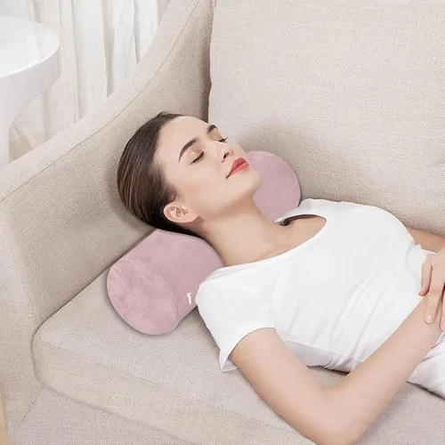 Vista 5 de Almohada cervical rosa para aliviar el dolor de cuello, almohadas redondas para el cuerpo, soporte lumbar, almohada de rodilla para cama, piernas
