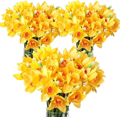 Vista 8 de Giegxin 30 flores artificiales de narcisos de 16.4 pulgadas, flores artificiales de primavera para decoración del hogar, flores decorativas