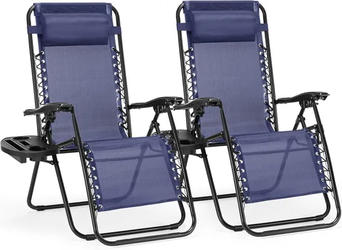 Vista 12 de NEWBULIG Zero Gravity - Juego de 4 sillas reclinables plegables portátiles ajustables para acampar con polel ajustable, respaldo de malla, bandejas