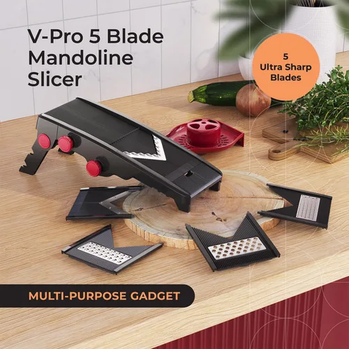 Vista 2 de Rebanador de mandolina V-Pro 5 Blade de Müeller, ajustable, colores blanco y gris