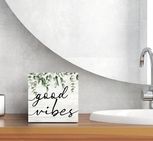 Vista 7 de SRADMO Letrero de madera con diseño floral bohemio, decoración de escritorio, decoración motivacional de oficina, tema inspirador positivo, caja
