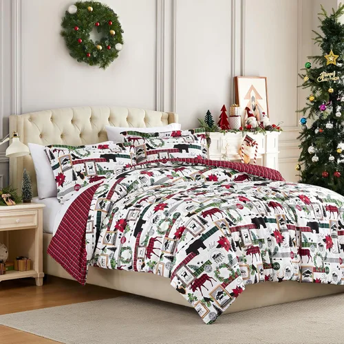 Vista 18 de Southshore Fine Living, Inc. Juego de edredón de Navidad de tamaño individual con funda de almohada, juego de ropa de cama reversible de Navidad a