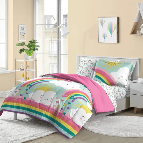 Vista 41 de dream FACTORY - Juego completo de ropa de cama infantil de 5 piezas, de microfibra muy suave, fácil de lavar, tamaño individual, globos de corazón