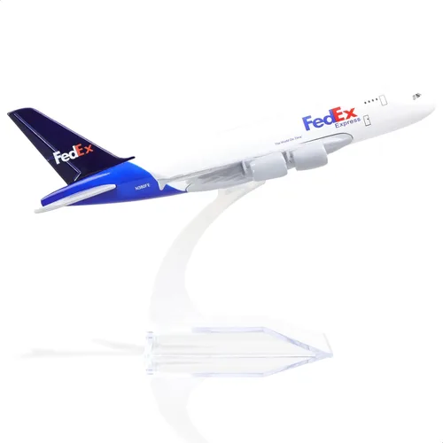 1/400 Avión Modelo A380 para FedEx Kit de Modelo de Avión de Metal Fundido para Airbus A380 (14 cm de L) con Soporte de Avión para Exhibición para