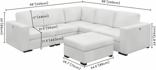 Vista 22 de Sofás seccionales para sala de estar, sofá modular en forma de L con otomana, juego de muebles de sofá beige en forma de U, 6 piezas, modernos sofás