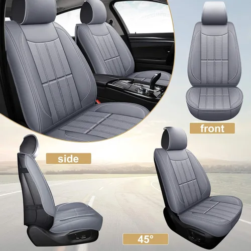 Vista 2 de AOOG - Fundas de cuero sintético para asientos de auto, funda antideslizante universal para vehículos, accesorios interiores impermeables, juego