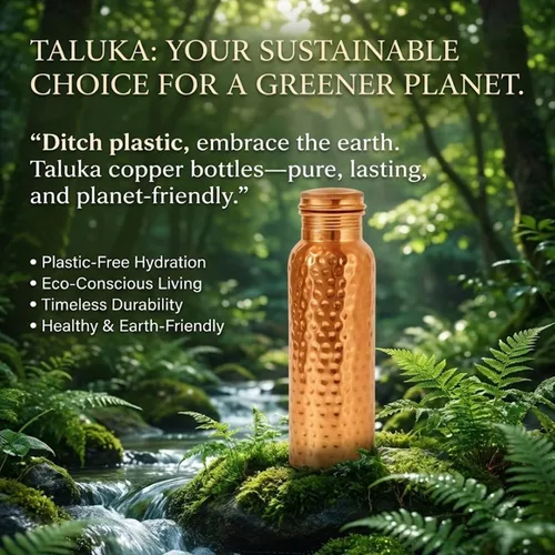 Vista 2 de Taluka Botella de agua martillada de cobre puro de 34 onzas/33.8 fl oz con popote de cobre a prueba de fugas, recipiente para beber Ayurveda