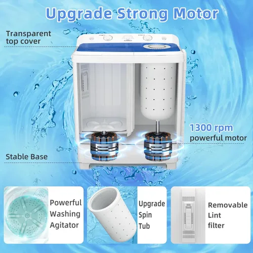 Vista 5 de VCJ - Minilavadora portátil, lavadora de doble tina compacta con lavadora y secadora combinada con capacidad de 28 libras, lavadora de 18 libras