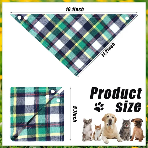 Vista 3 de Honoson 6 pañuelos triangulares para perro, bufanda para perro, bufanda con estampado a cuadros, baberos ajustables, lavables, juego de bandana