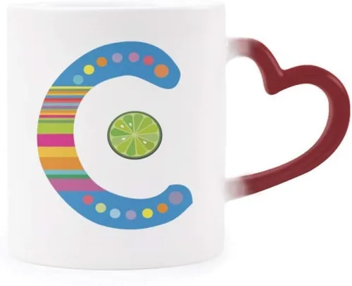 C Alphabet Orange Fruit Cute Pattern Heat Sensitive Mug Red Color Changing Stoneware Cup