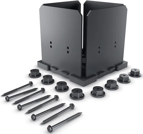 Vista 13 de Ozco Ironwood - Kit de base de poste de 6 x 6, incluye 1 placa base de poste, 4 placas decorativas, 8 tuercas hexagonales, tornillos de madera OWT