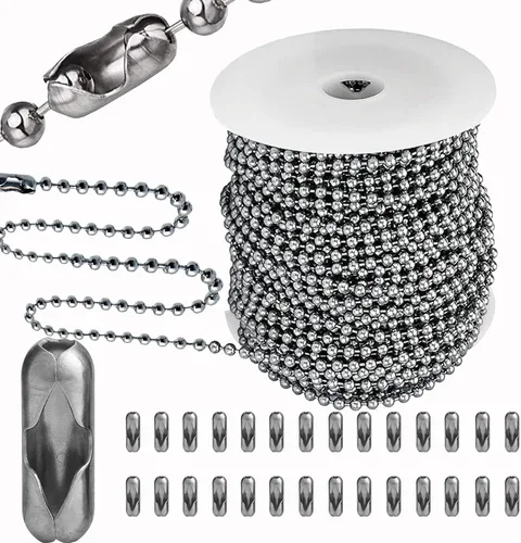 Vista 8 de Cadena de eslabones de cable de 16.76 m YZDTECH para hacer joyería, cadena de acero inoxidable en forma de O con 100 piezas de anillos de salto