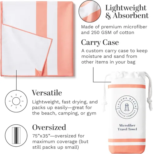 Vista 3 de Laguna Beach Textile Co - Toalla de playa de microfibra de secado rápido y libre de arena, para piscina, gimnasio, yoga, playa, extragrande, 35" x