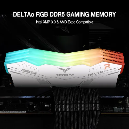 Vista 2 de TEAMGROUP T-Force Delta Alpha RGB DDR5 Ram 32GB Kit (2x16GB) 5600MHz (PC5-44800) CL40 Intel XMP 3.0 y AMD Expo Compatible Módulo de Memoria de Blanco