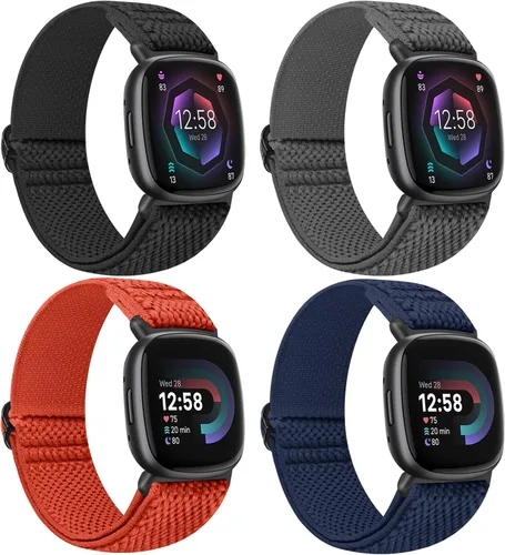 Vista 9 de Bandas elásticas compatibles con Fitbit Versa 4/Fitbit Sense 2/Fitbit Versa 3/Fitbit Sense bandas para hombres y mujeres, paquete de 4 correas