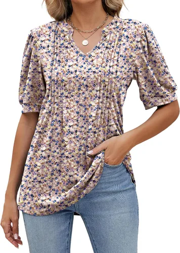 Vista 10 de Camisetas de verano con cuello en V para mujer, de manga corta, estilo casual, a la moda Negro