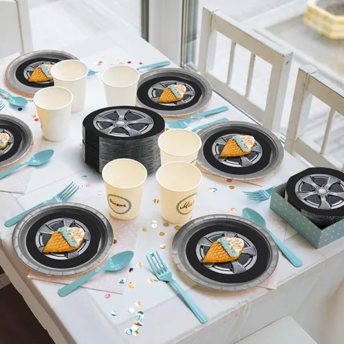 Vista 5 de Henoyso 100 servilletas para neumáticos de automóvil, servilletas de fiesta de cumpleaños de coche de carreras, suministros desechables, tema