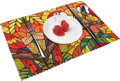 Vista 10 de Rectangular Placemats Set of 4, Heat Resistant Black Eagle Printed Kitchen Dining Table Mats